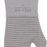 Single All-Clad Premium Silicone Oven Mitt in titanium gray, showing textured silicone grip and flexible design.