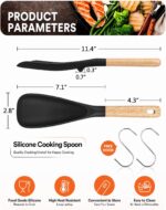 Two Badiano silicone cooking spoons, one black and one grey, with wooden handles, resting on a clean surface.