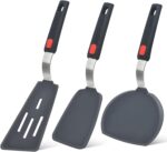 A set of three black and grey Beijiyi silicone spatulas with stainless steel cores and comfortable handles.