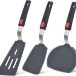 A set of three black and grey Beijiyi silicone spatulas with stainless steel cores and comfortable handles.