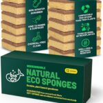 A stack of natural, light brown bioGo cellulose kitchen sponges, showcasing their texture and eco-friendly design.
