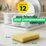 A stack of natural, light brown bioGo cellulose kitchen sponges, showcasing their texture and eco-friendly design.