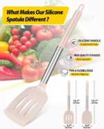 Two BUNDLEPRO silicone solid turner spatulas with khaki heads and stainless steel handles, ideal for non-stick cooking.