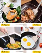 Two BUNDLEPRO silicone solid turner spatulas with khaki heads and stainless steel handles, ideal for non-stick cooking.