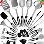 A complete set of 41 Home Hero stainless steel and black silicone kitchen utensils, including measuring cups and spoons.