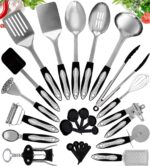 A complete set of 41 Home Hero stainless steel and black silicone kitchen utensils, including measuring cups and spoons.