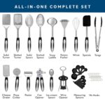 A complete set of 41 Home Hero stainless steel and black silicone kitchen utensils, including measuring cups and spoons.