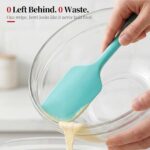 Four Aqua Sky silicone spatulas and spoonulas from Lilybeam, arranged for cooking and baking tasks.