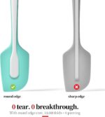 Four Aqua Sky silicone spatulas and spoonulas from Lilybeam, arranged for cooking and baking tasks.