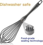 A gray OYV 12-inch silicone whisk with a comfortable handle, ideal for non-stick cookware.