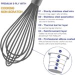 A gray OYV 12-inch silicone whisk with a comfortable handle, ideal for non-stick cookware.