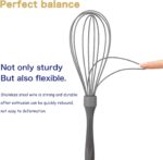 A gray OYV 12-inch silicone whisk with a comfortable handle, ideal for non-stick cookware.