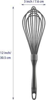 A gray OYV 12-inch silicone whisk with a comfortable handle, ideal for non-stick cookware.