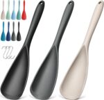 A set of three VITEVER silicone spoonulas in black, gray, and khaki colors, ideal for nonstick cookware.