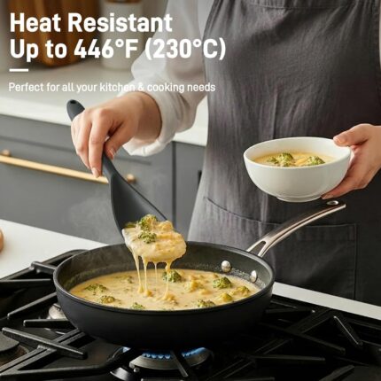 A set of three VITEVER silicone spoonulas in black, gray, and khaki colors, ideal for nonstick cookware.
